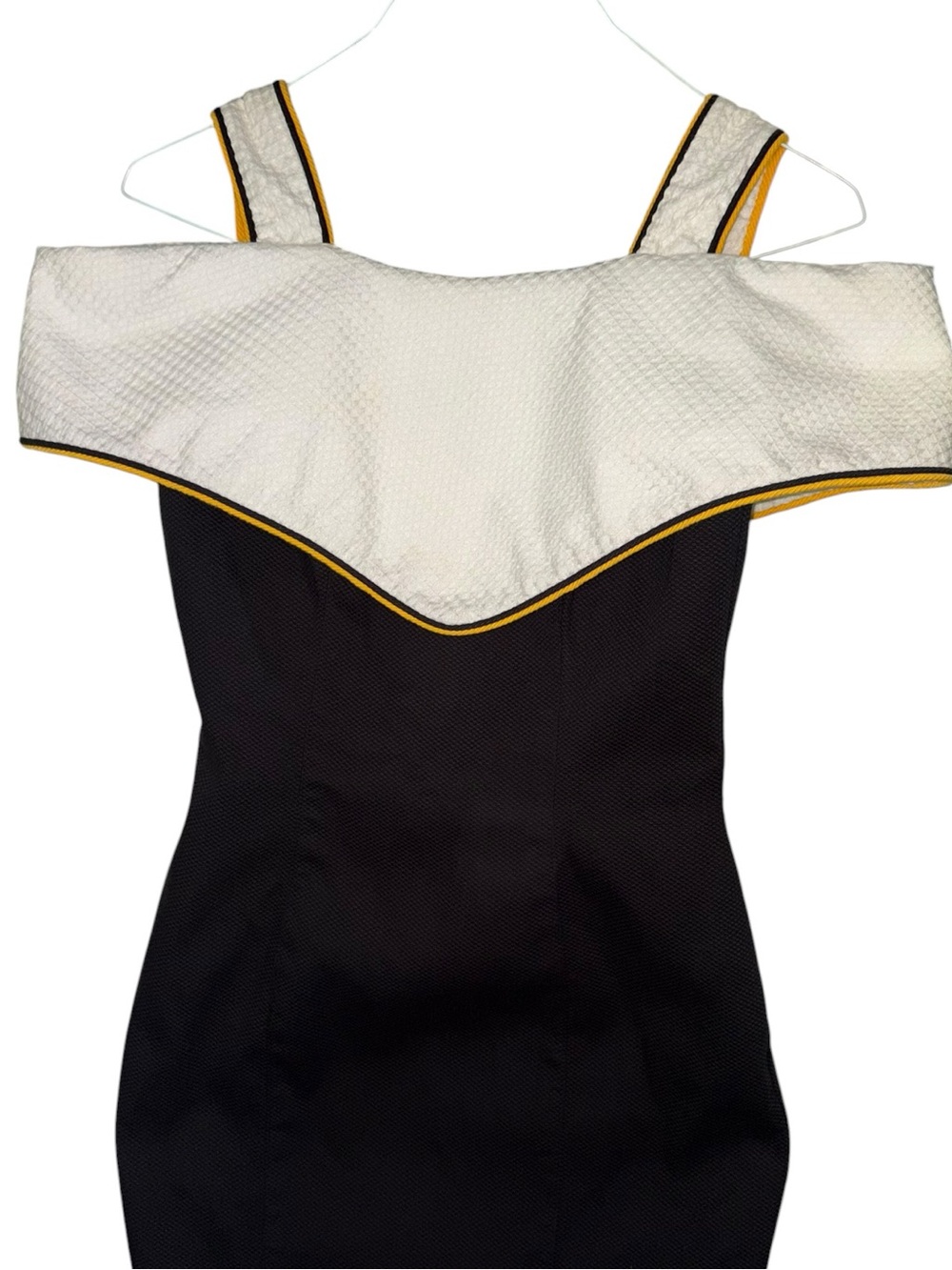 Jan Barboglio Vintage 80s Black White Textured Exaggerated Collar Mini Dress XS - Picture 2 of 10